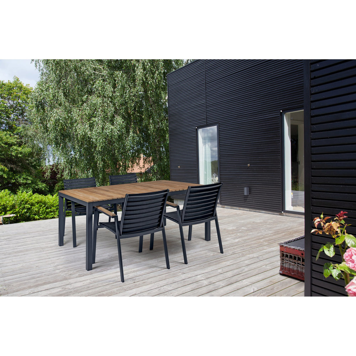 Mood Extreme Trädgårdsstol i Teak och Antracit Aluminium Breda lameller