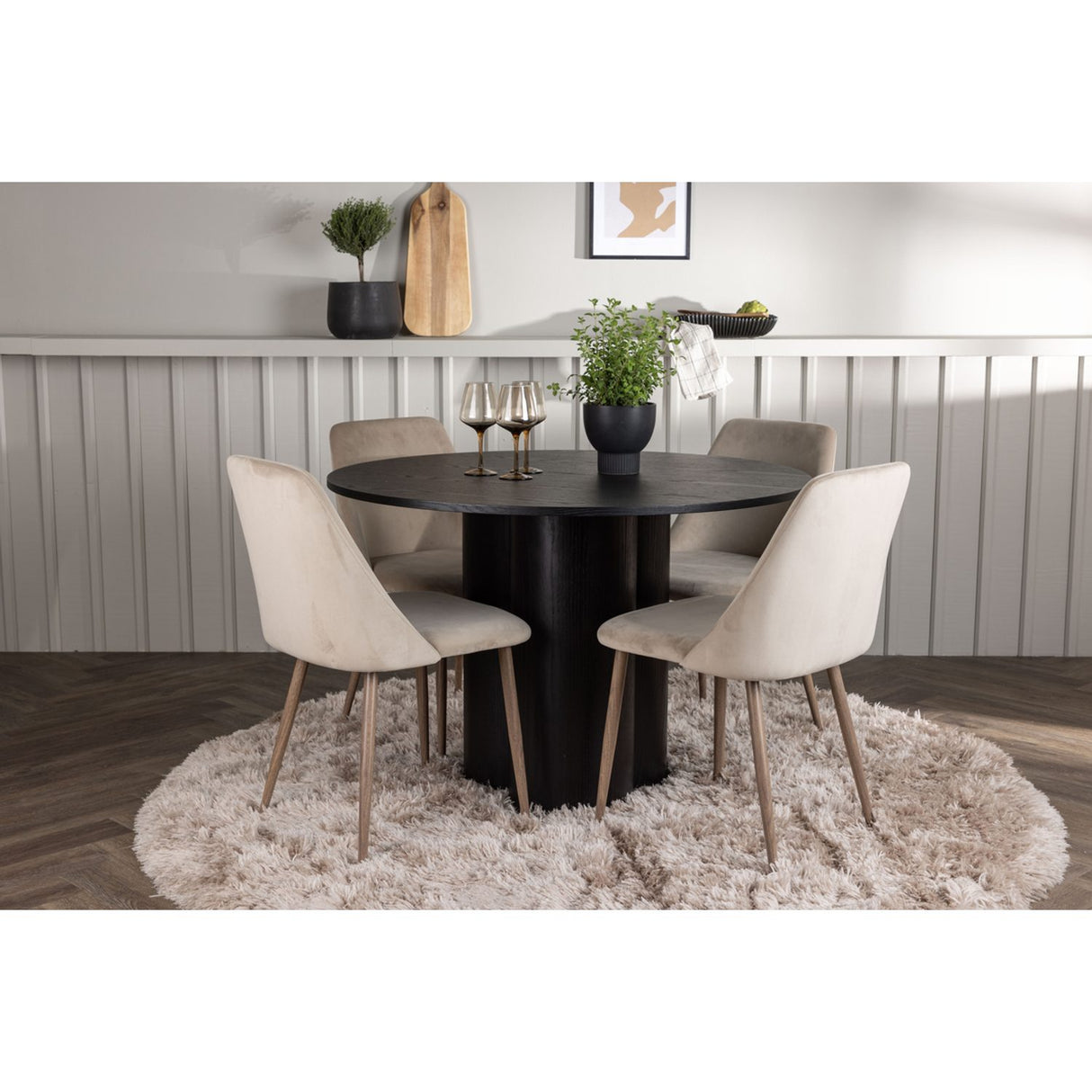 Olivia, Night Rund matgrupp Valnöt, Beige, Svart, ⌀110