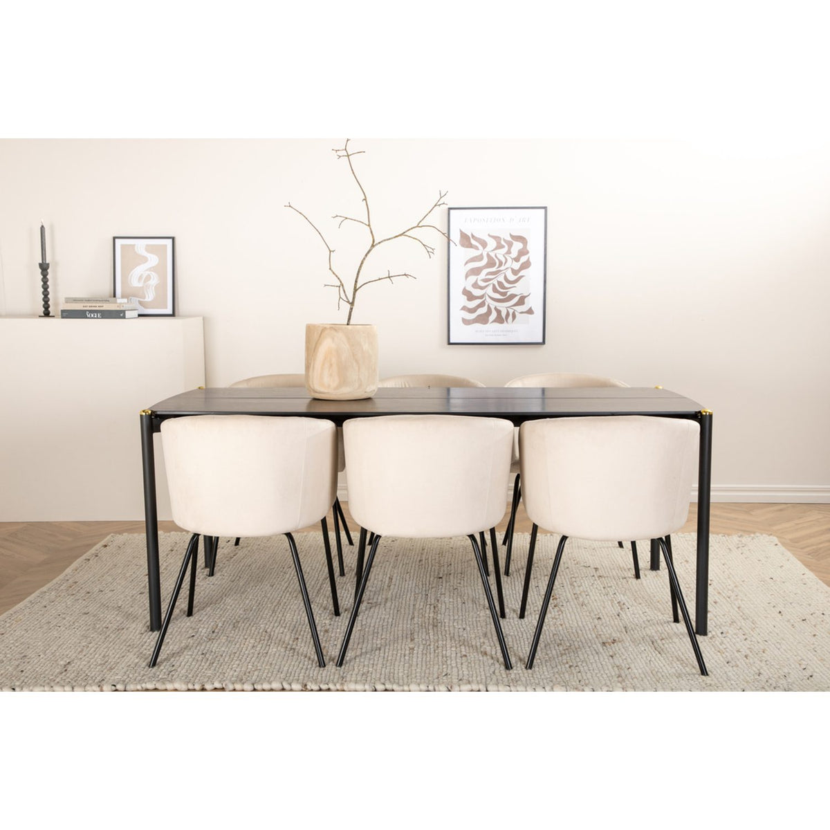 Pelle, Berit Rektangulär matgrupp Beige, Svart, Svart, 190 x 90