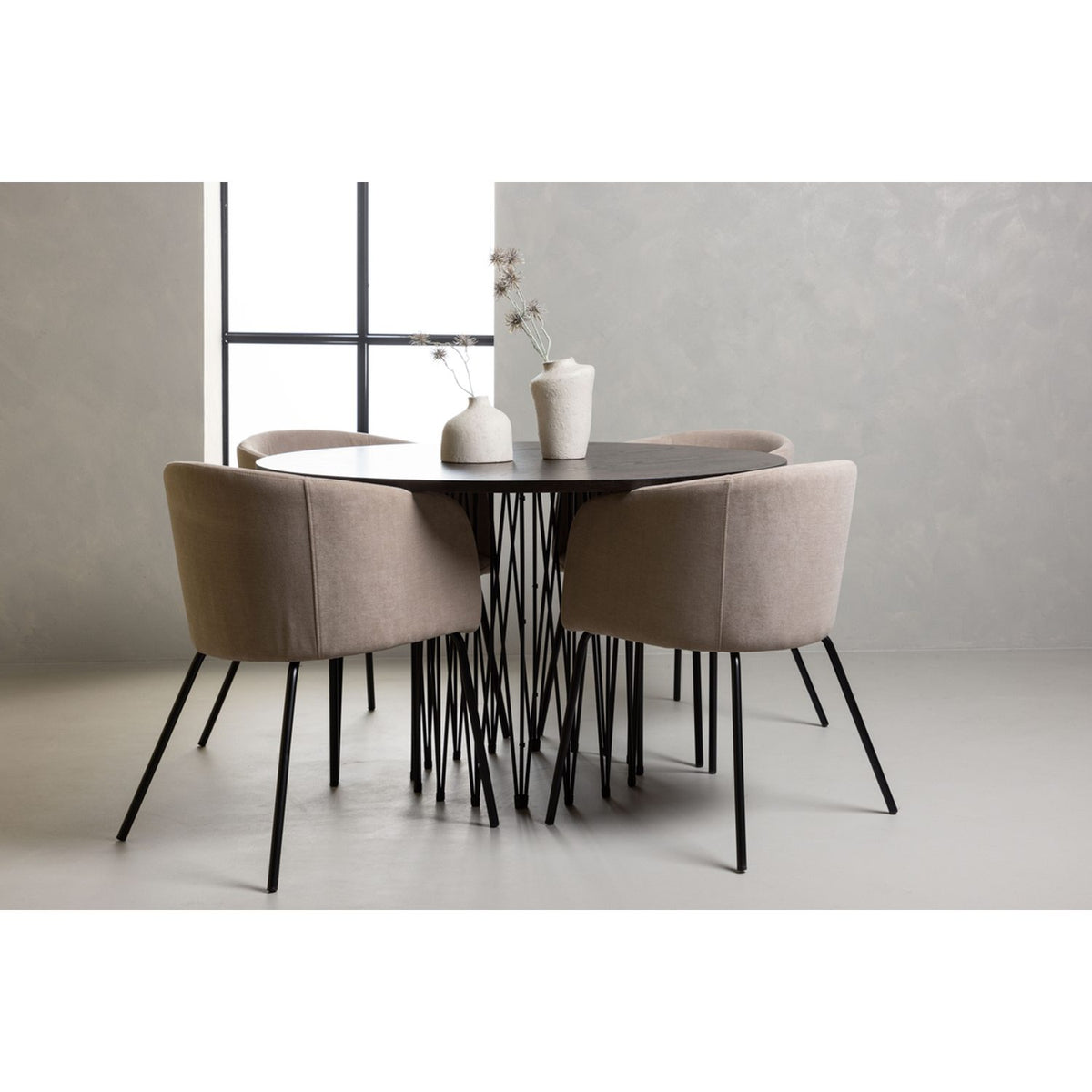 Stone, Berit Rund matgrupp Beige, Svart, Svart, Mocka, ⌀120