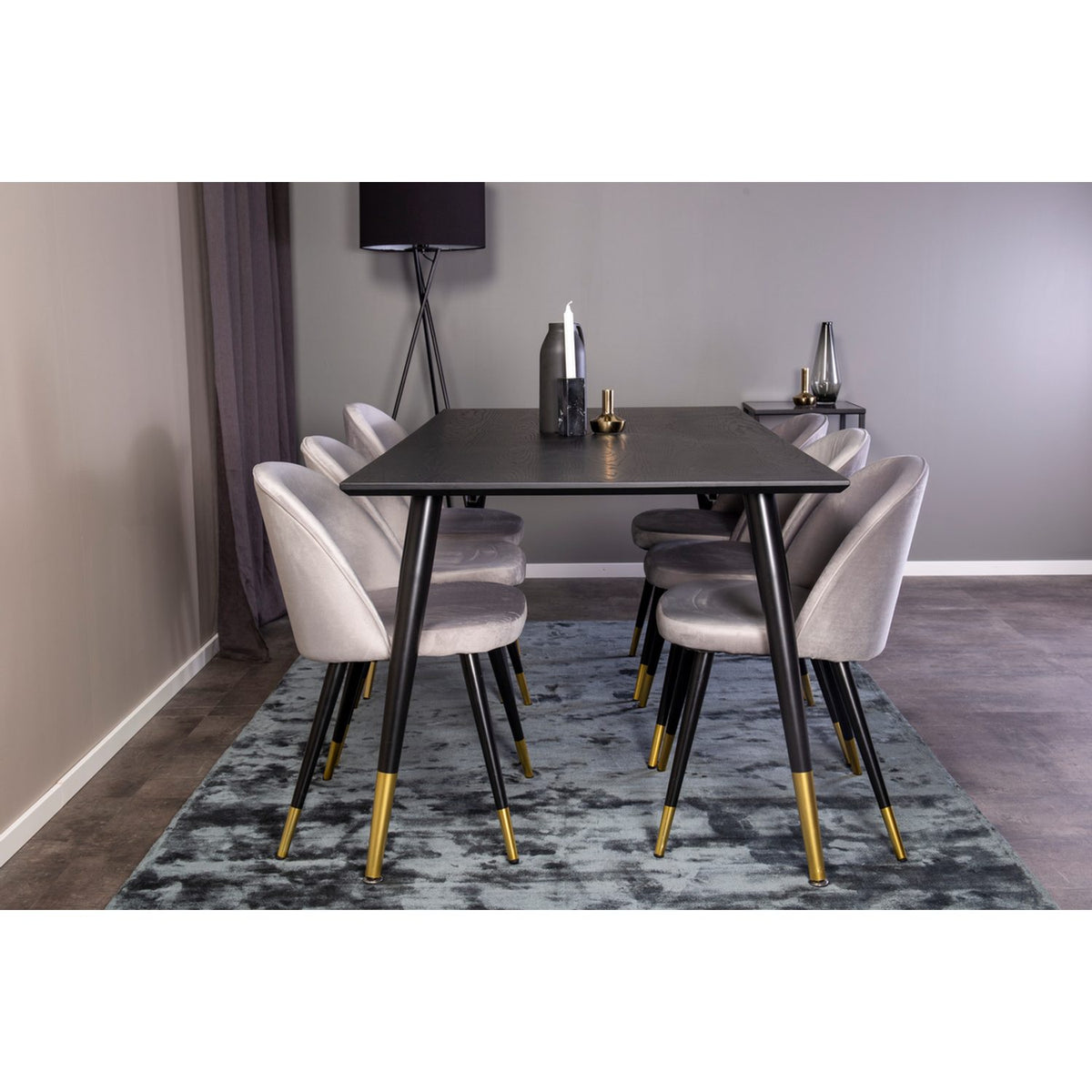 Dipp, Velvet Rektangulär matgrupp Svart,Guld,Grå, Svart, guld, 180 x 90