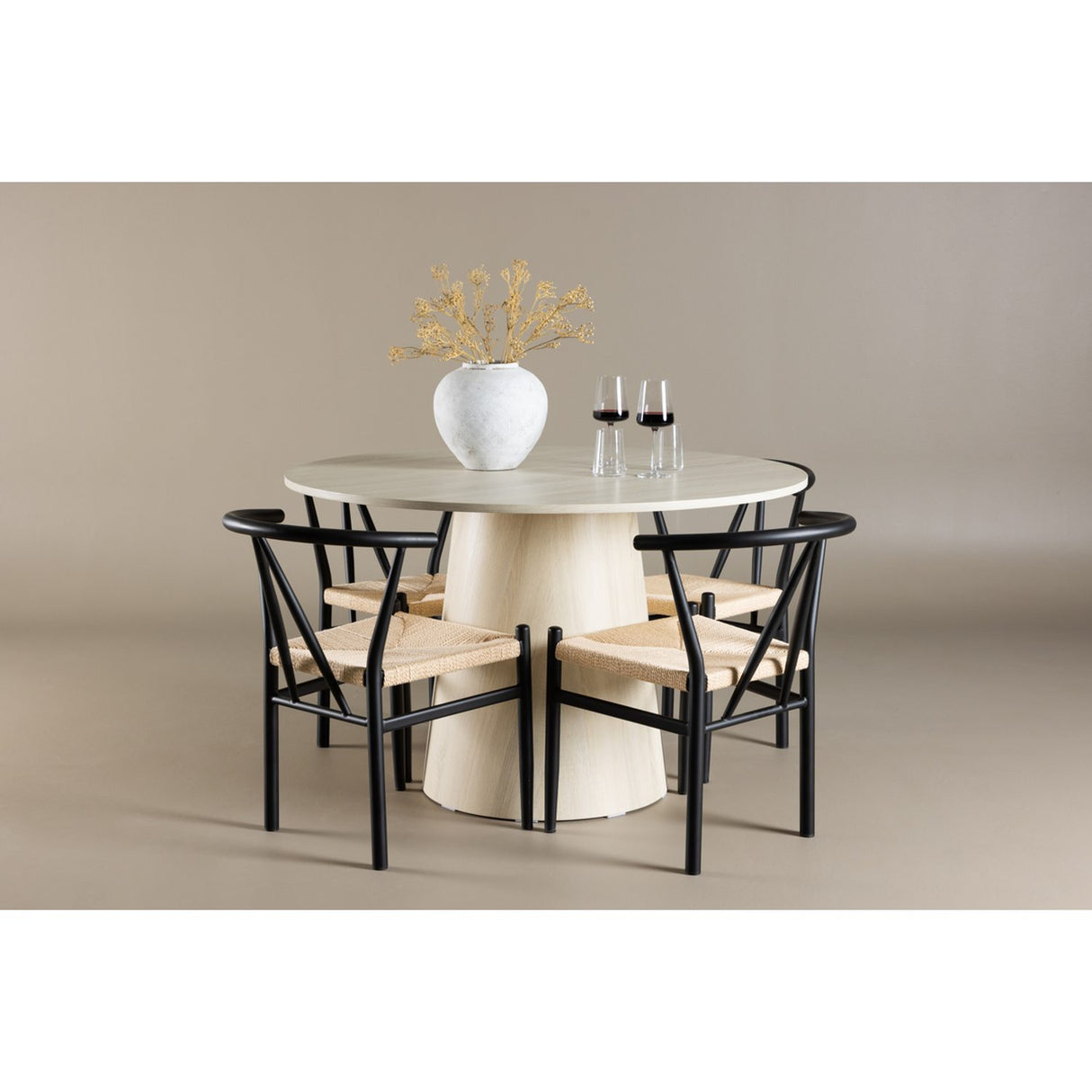 Lanzo, Alfons Rund matgrupp Svart, beige, Vitlaserad, ⌀120