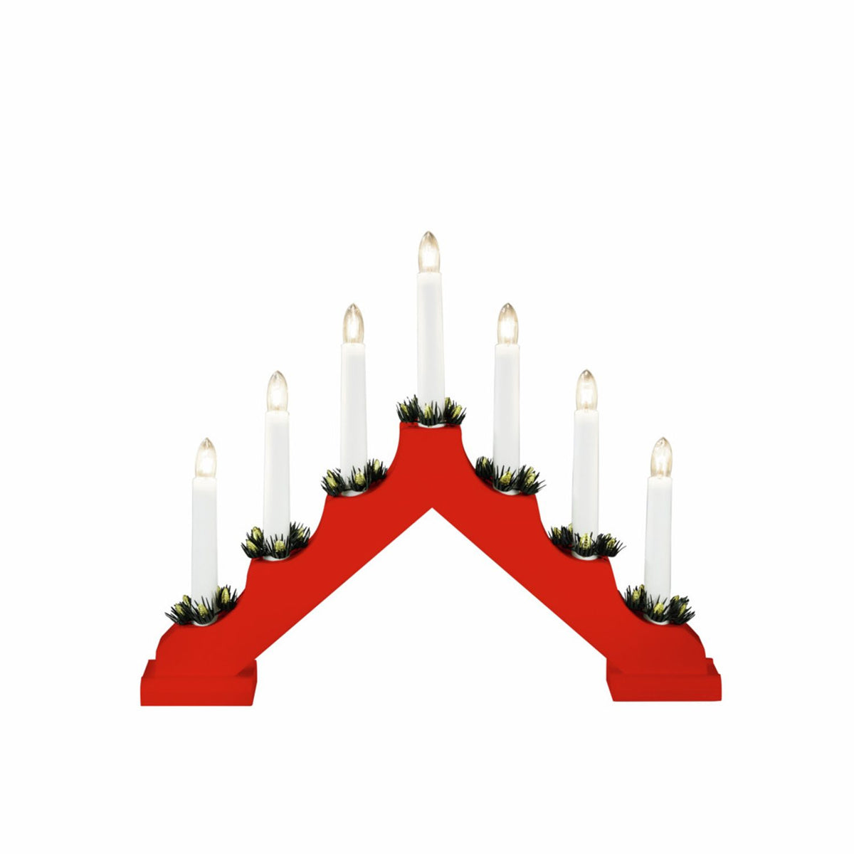 7 Ljus Trä 38 cm Elljusstake Rödlackerad