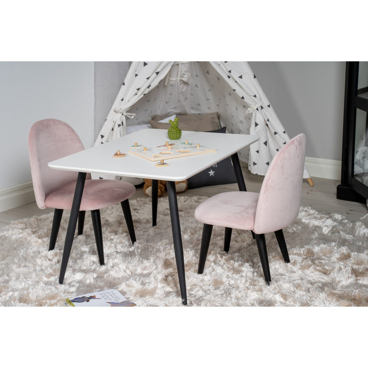 Polar, Velvet Rektangulär matgrupp Svart,Rosa, Svart,Vit, 50 x 80 x 60