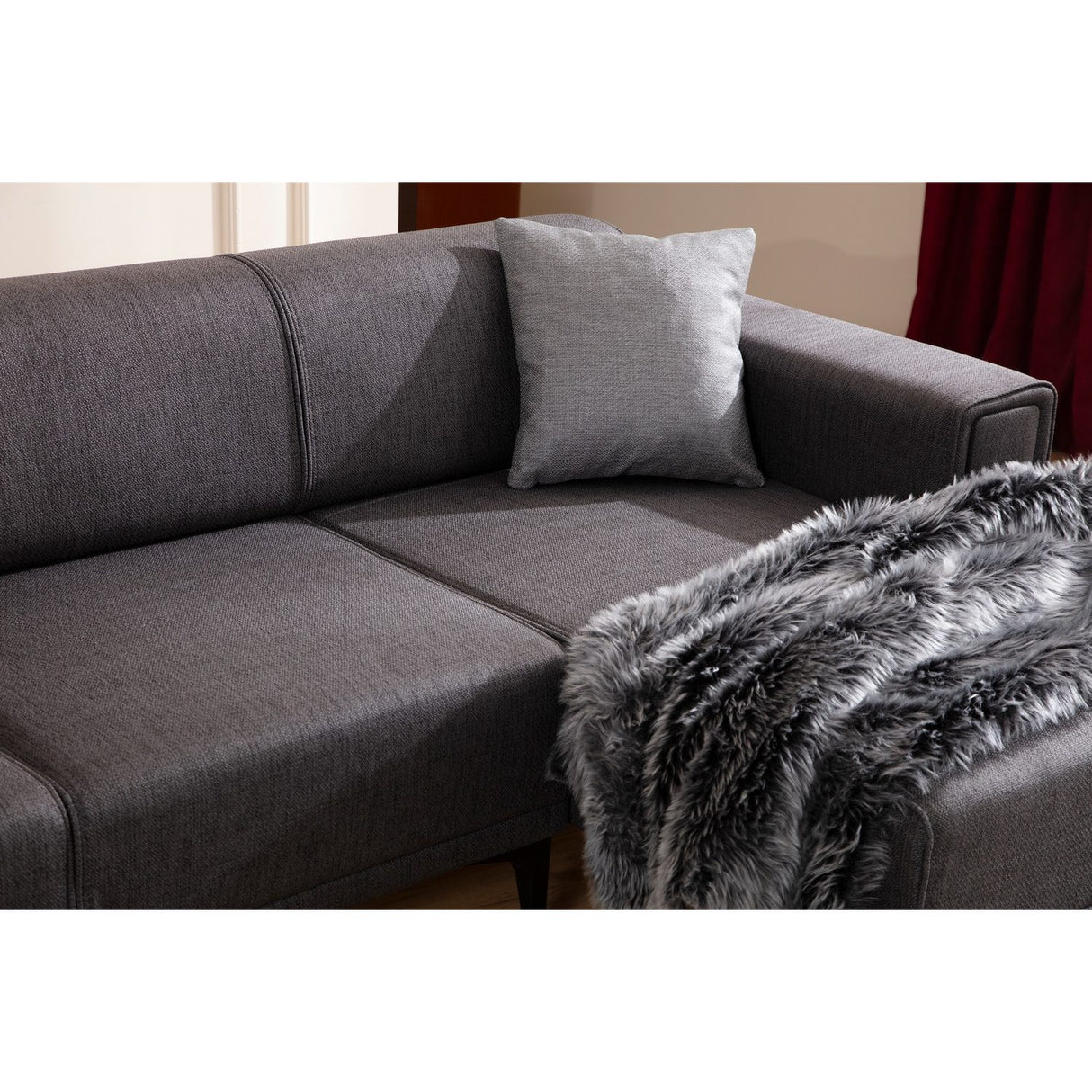 Hanoi (250-140 x 85 x 77 cm) Hörnsoffa-bäddsoffa Mörkgrå, Höger