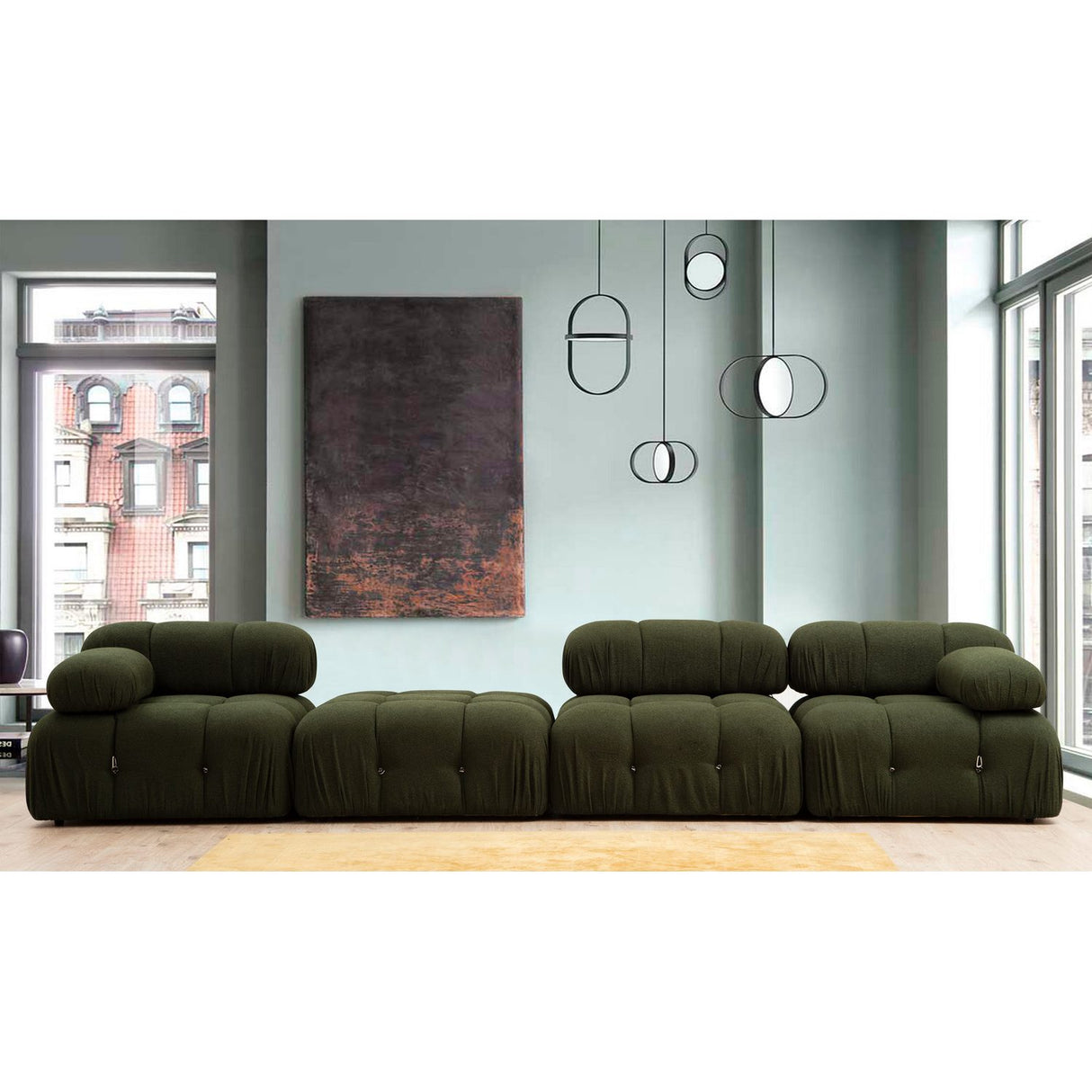 Vienna Beige L1-O1-1R-PUF (288 x 95 x 75 cm) Hörnsoffa Grön