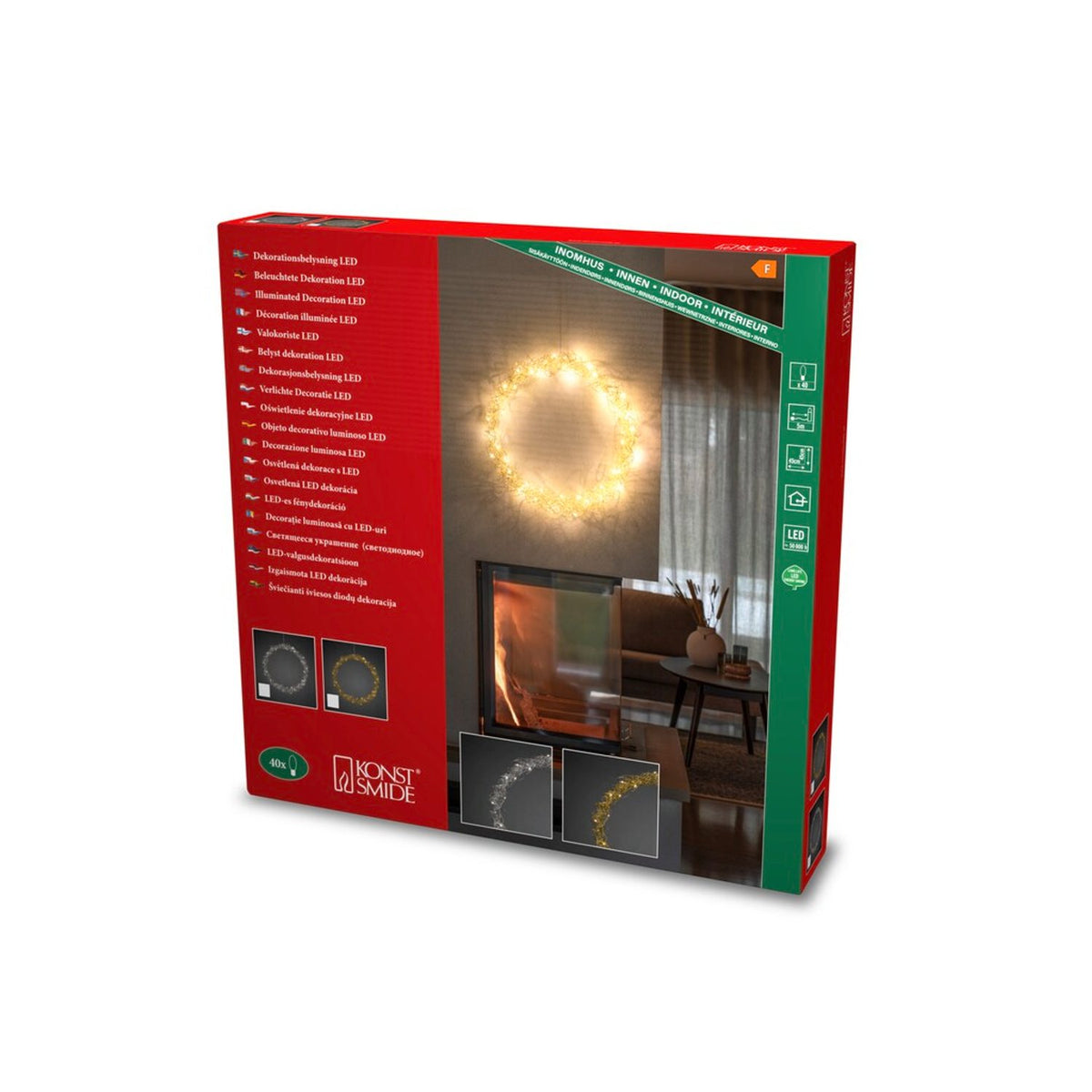 45 cm 40 varmvita LED Julkrans med Belysning Silver
