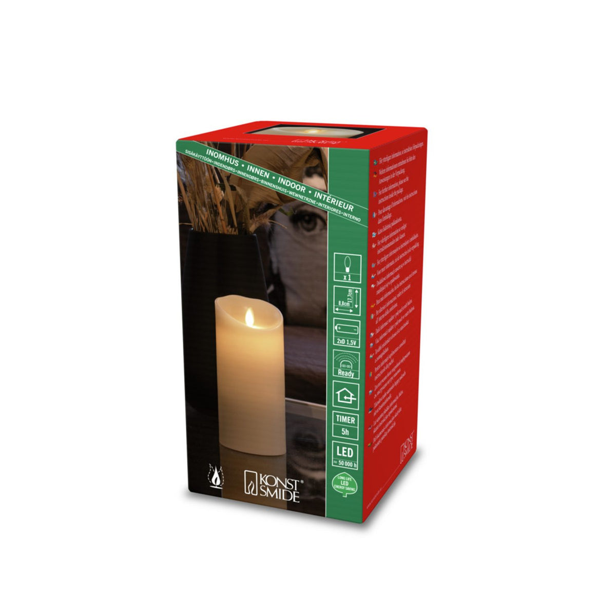 Vaxljus gräddvitt, varmvit LED timer 5h 2xD Dekorationsljus El 8,8x17,7 cm