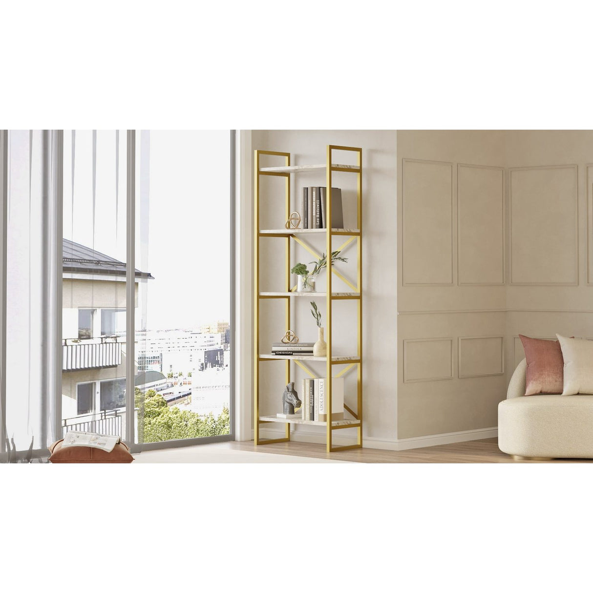 Asmara Bokhylla Marmor / Guld