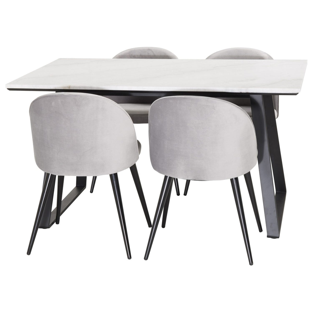 Estelle, Velvet Rektangulär matgrupp Svart,Grå, Svart,Vit, 140 x 90