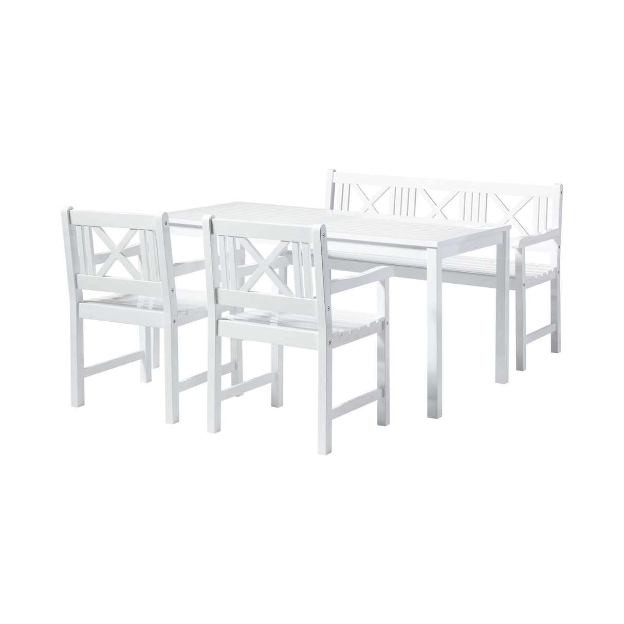 Rosenborg Trädgårdsmöbelset med 1 Bord, 1 Bänk och 2 Stolar Vitlack
