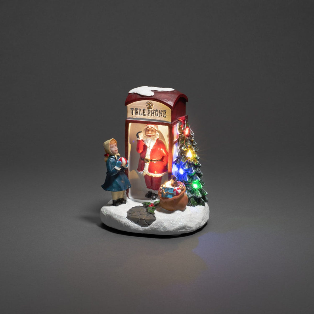 Telefonkiosk med Tomte LED Stående Ljusdekoration Inne