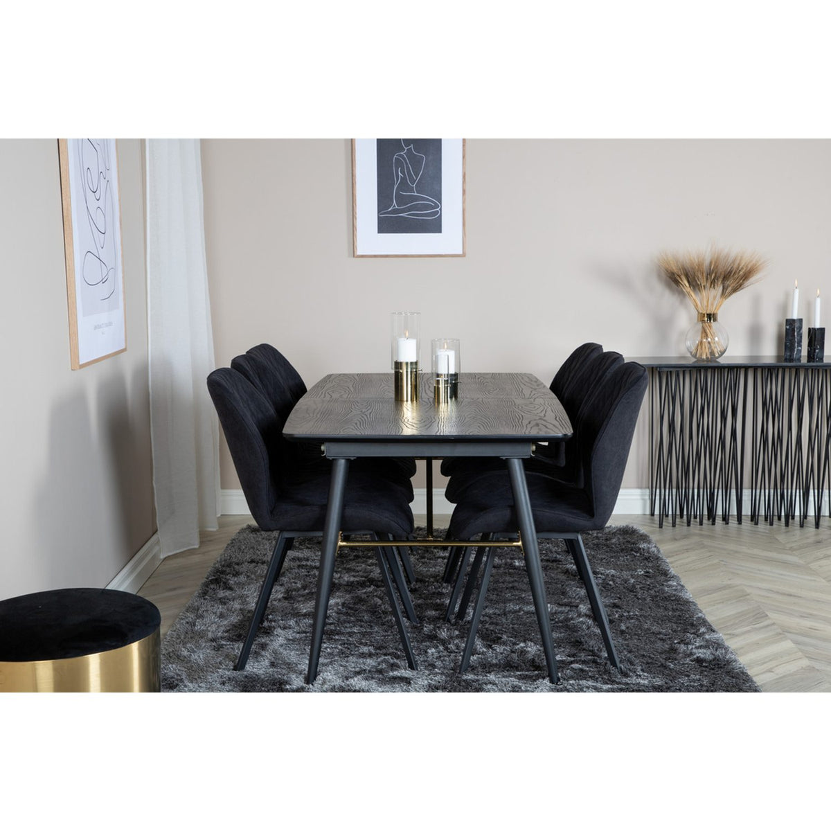 Gold, Gemma Rektangulär matgrupp Svart, Svart, 180 x 85