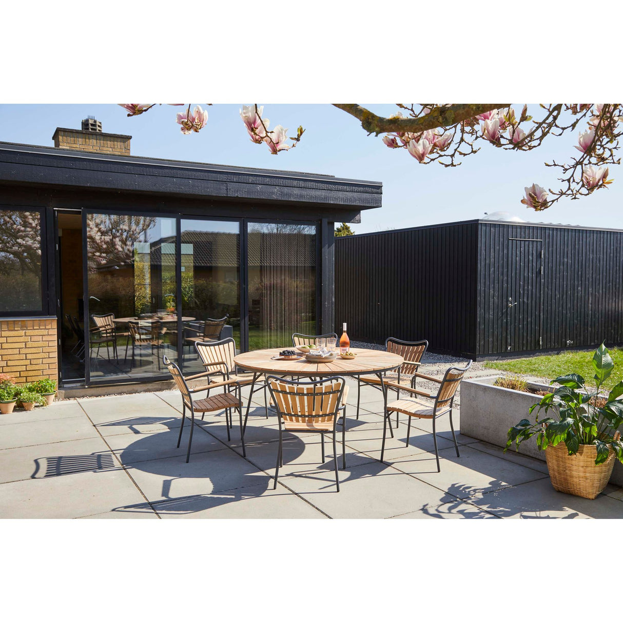 Ellen Trädgårdsmöbelset i Teak och Aluminium 150 cm + 6 stolar, Antracit