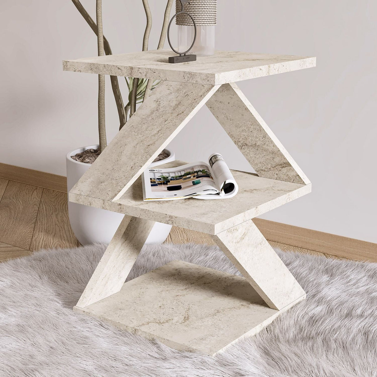 Albeni (29,6 x 54,2 x 29,6 cm) Travertin Sidobord