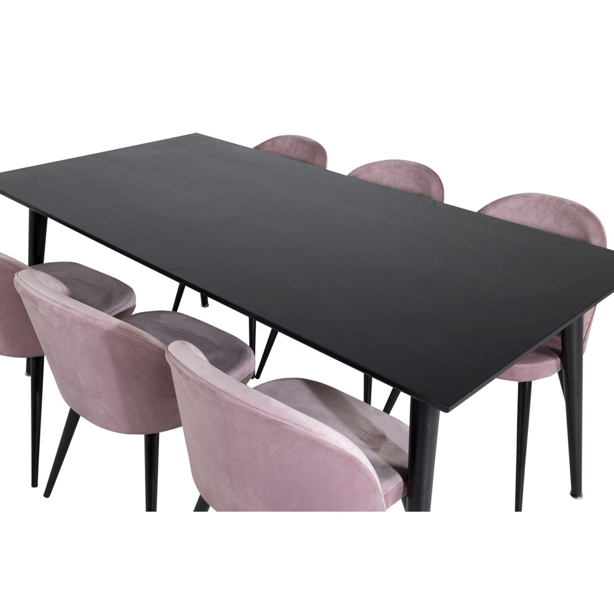 Dipp, Velvet Rektangulär matgrupp Svart,Dammrosa, Svart, 180 x 90