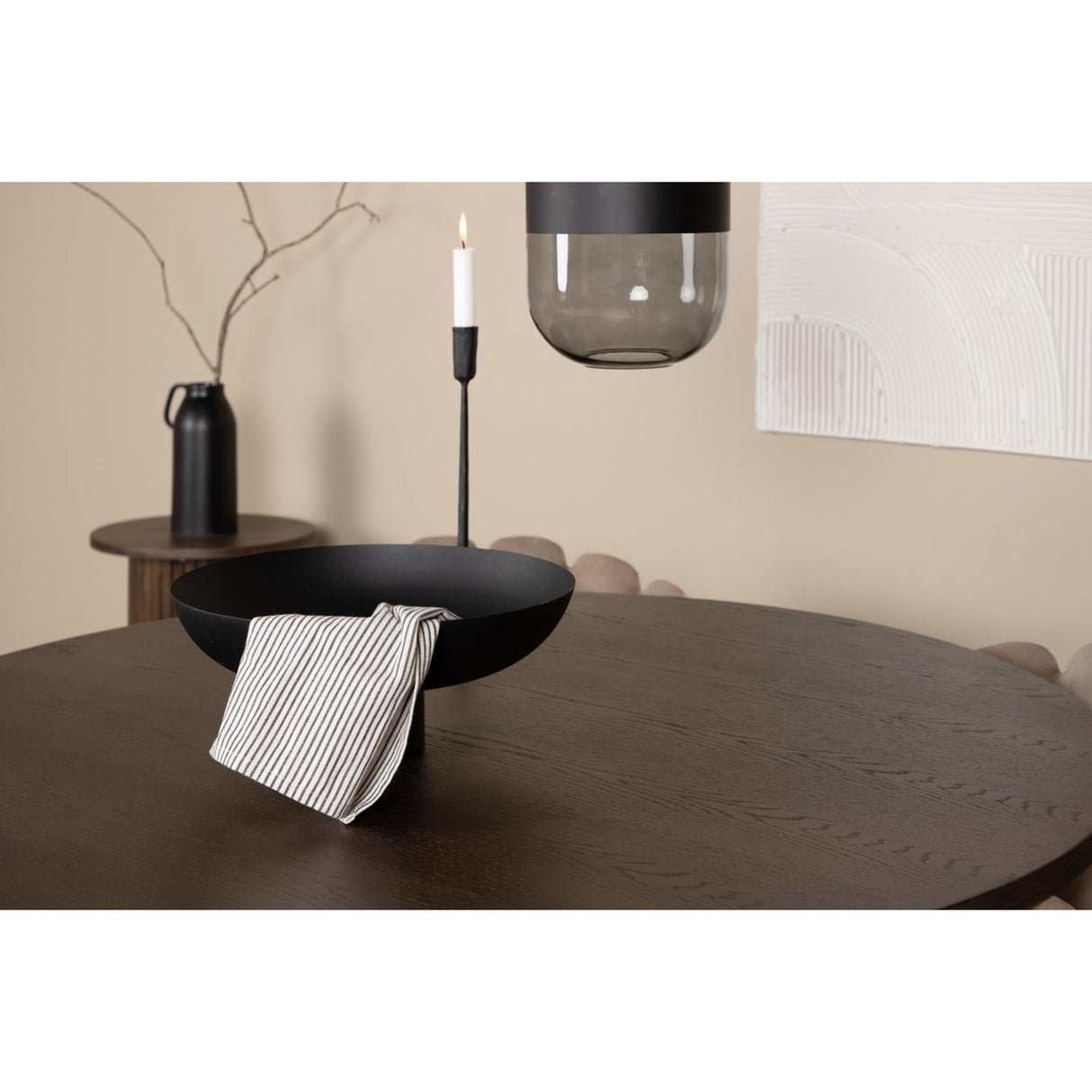 Stone, Limhamn Rund matgrupp Beige,Svart, Svart, mocka, ⌀120