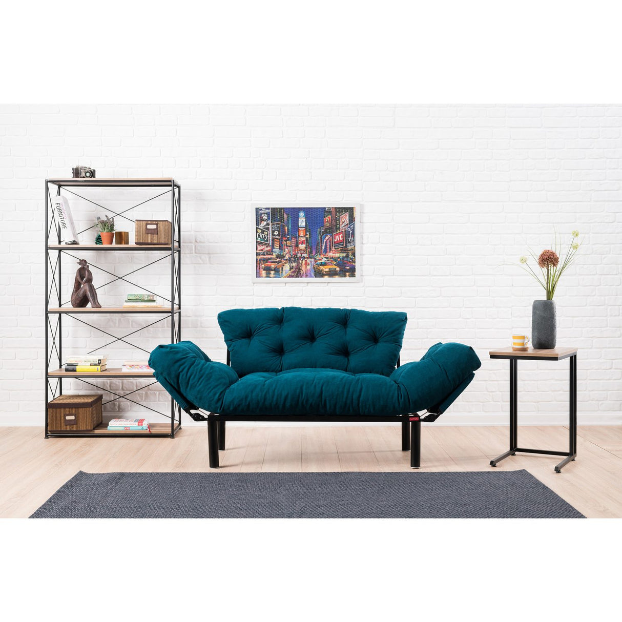 Helsingfors (155 x 85 x 70 cm) 2-sits bäddsoffa Petrolblå