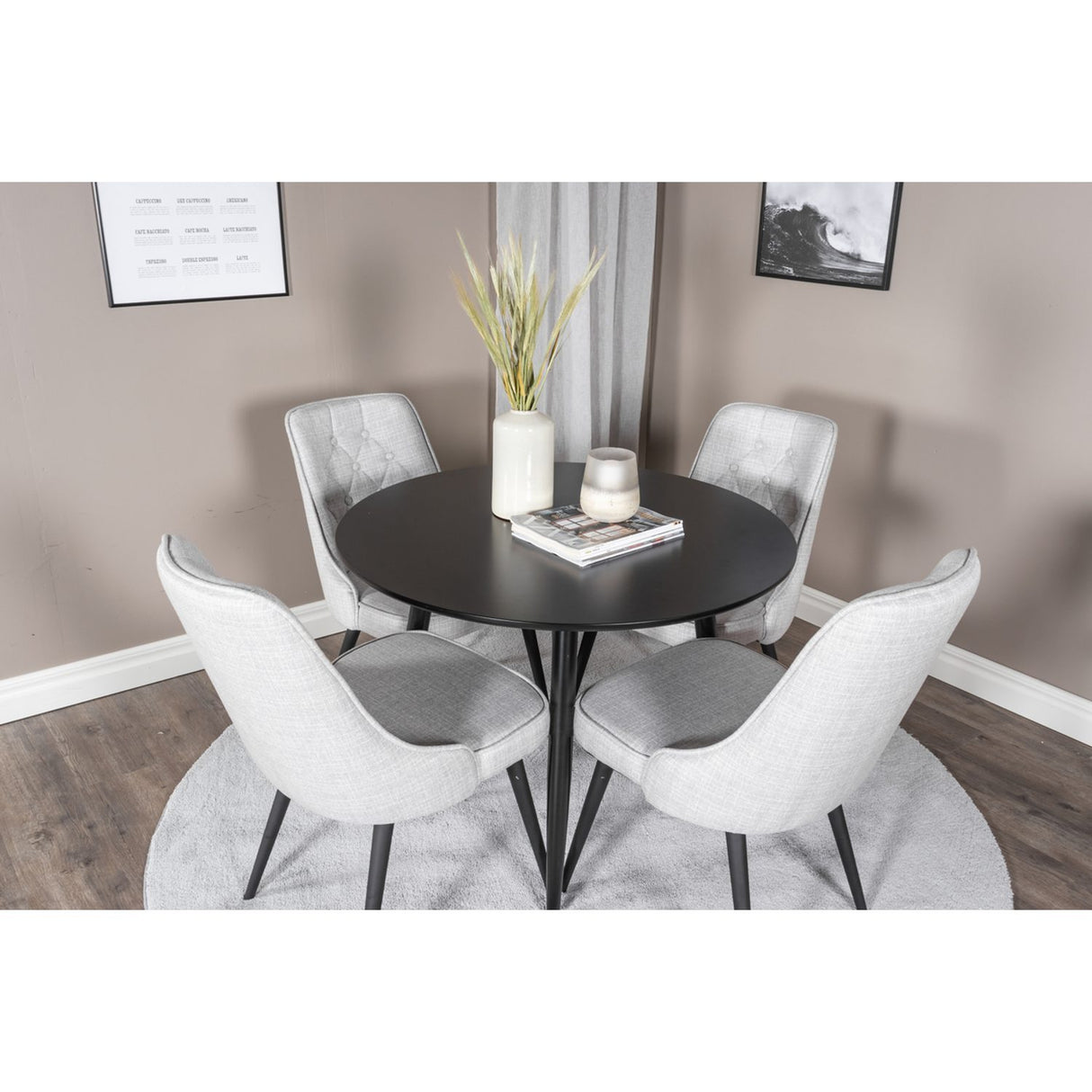 Plaza, Velvet Deluxe Rund matgrupp Svart,Ljusgrå, Svart, ⌀100