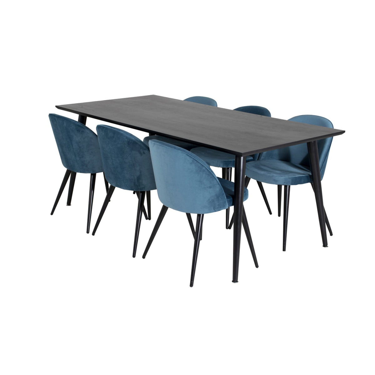 Dipp, Velvet Rektangulär matgrupp Svart,Blå, Svart, 180 x 90