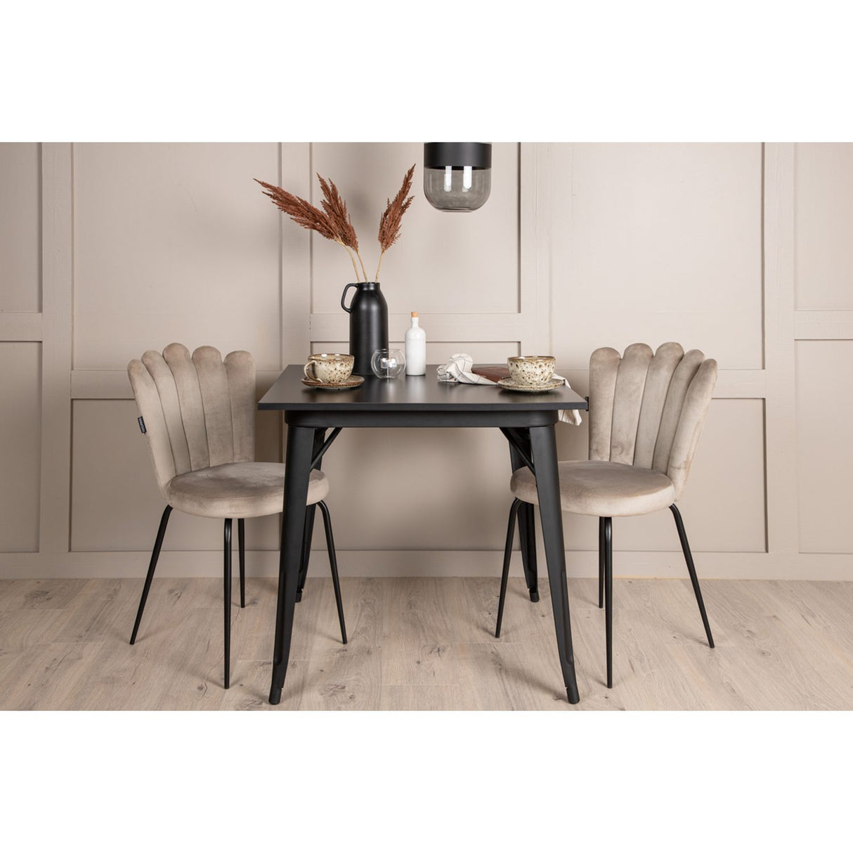 Tempe, Limhamn Rektangulär matgrupp Beige, Svart, Svart, 80 x 80