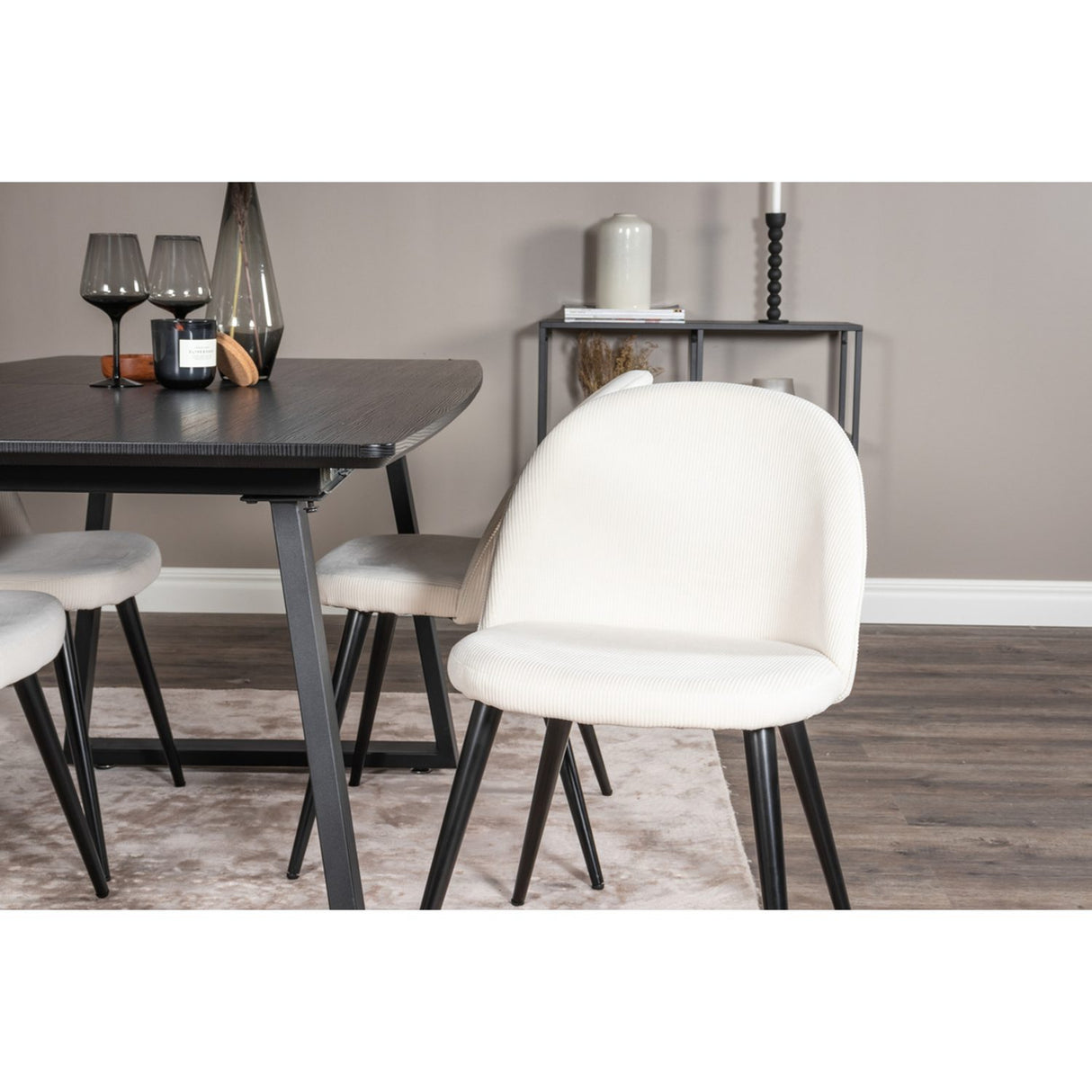 Inca, Velvet Rektangulär matgrupp Svart,Crème, Svart, 160 x 85