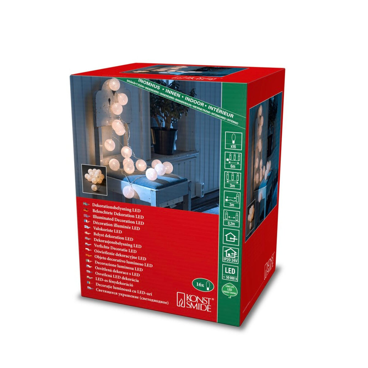 16 Garnbollar 6cm LED Ljusslinga Inomhus Vit