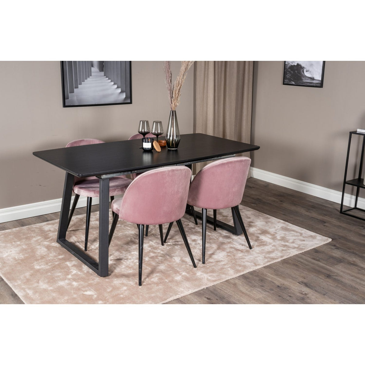 Inca, Velvet Rektangulär matgrupp Svart,Dammrosa, Svart, 160 x 85