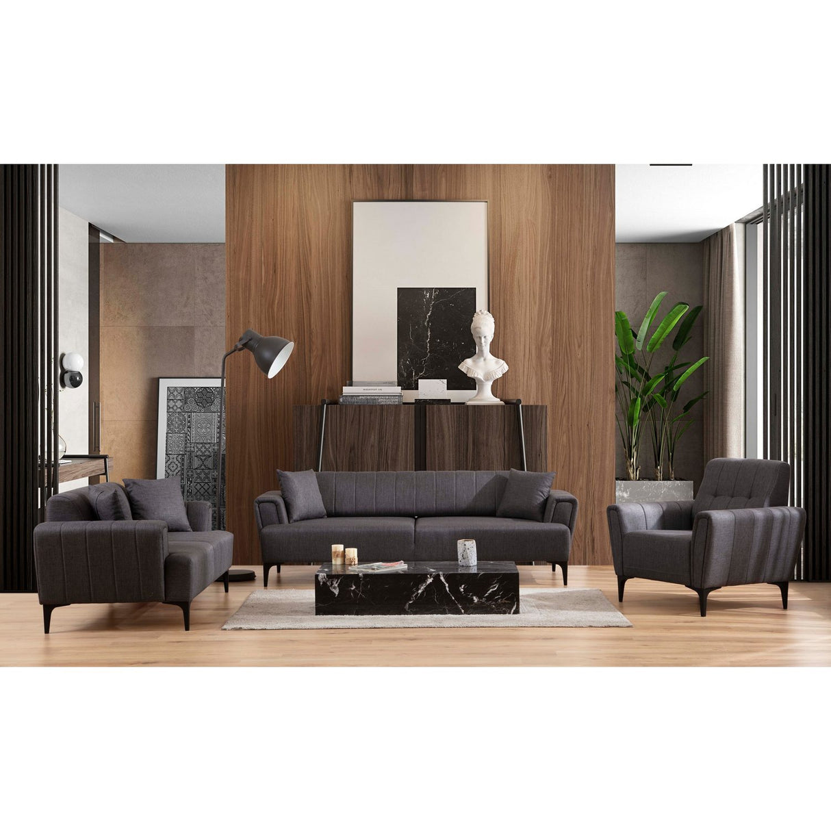 Jakarta (230 x 95 x 77 cm) 3-sits bäddsoffa Mörkgrå