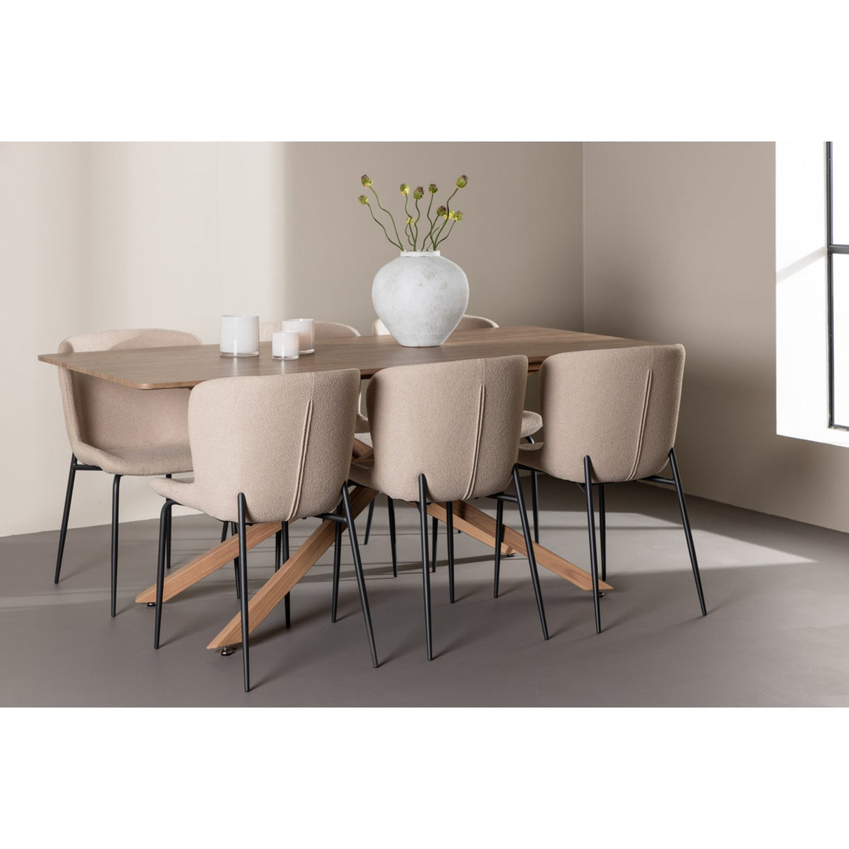 Piazza, Modesto Rektangulär matgrupp Beige,Svart, Mocka, 180 x 90