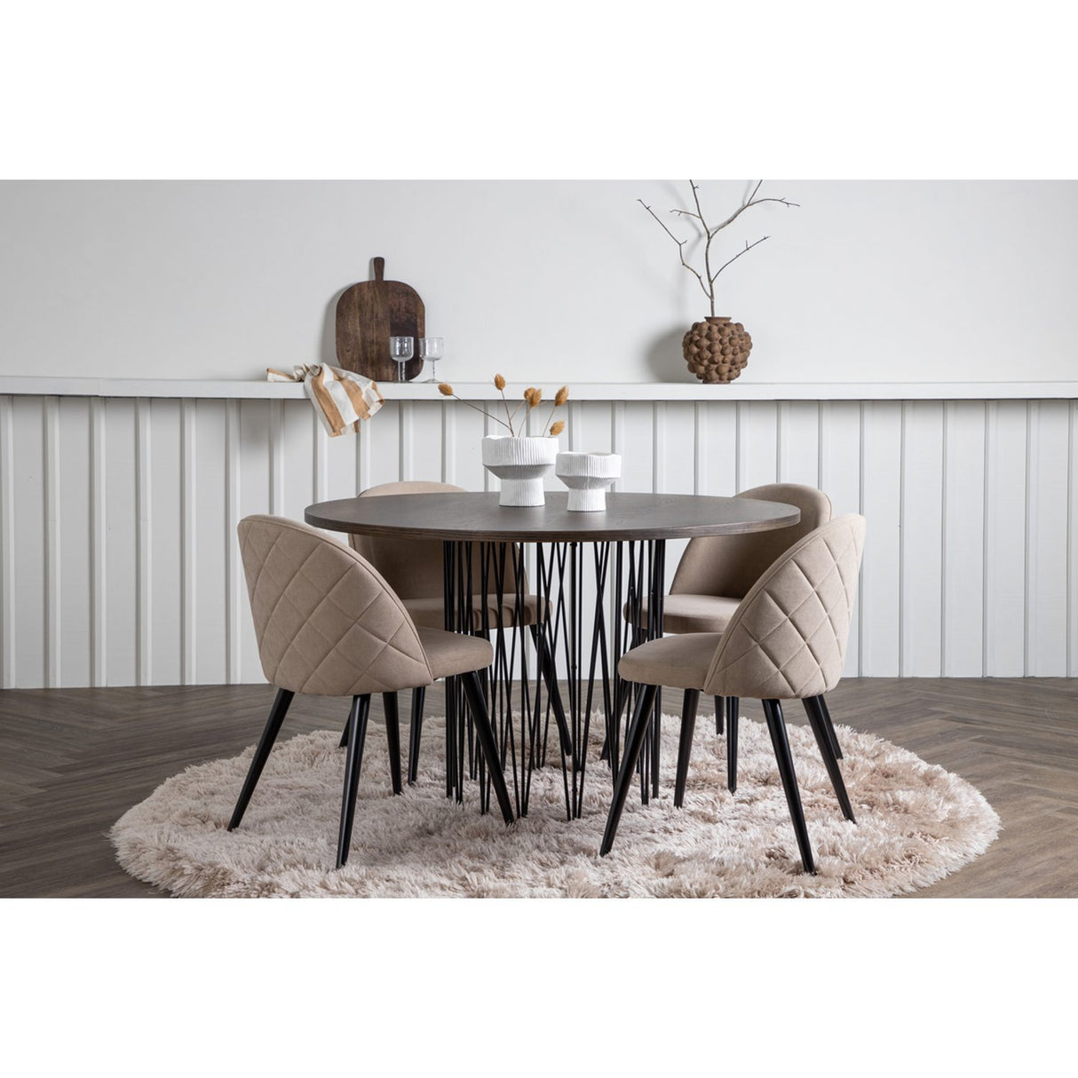 Stone, Velvet Rund matgrupp Beige, Mocka, 4st