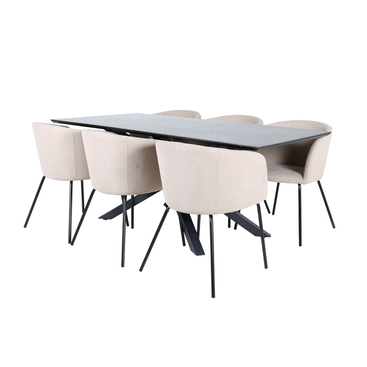 Piazza, Berit Rektangulär matgrupp Beige, Svart, Svart, 180 x 90
