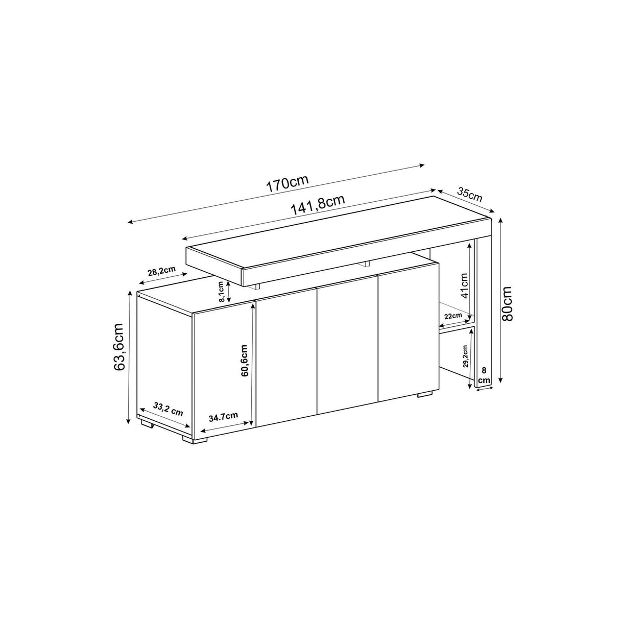 Cork (170 x 80 x 35 cm) Konsolbord Antracit