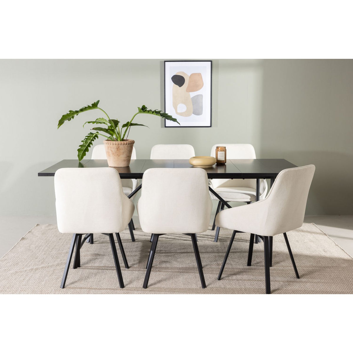 Rosie Rektangulär matgrupp Beige,Svart, Svart, 200 x 90