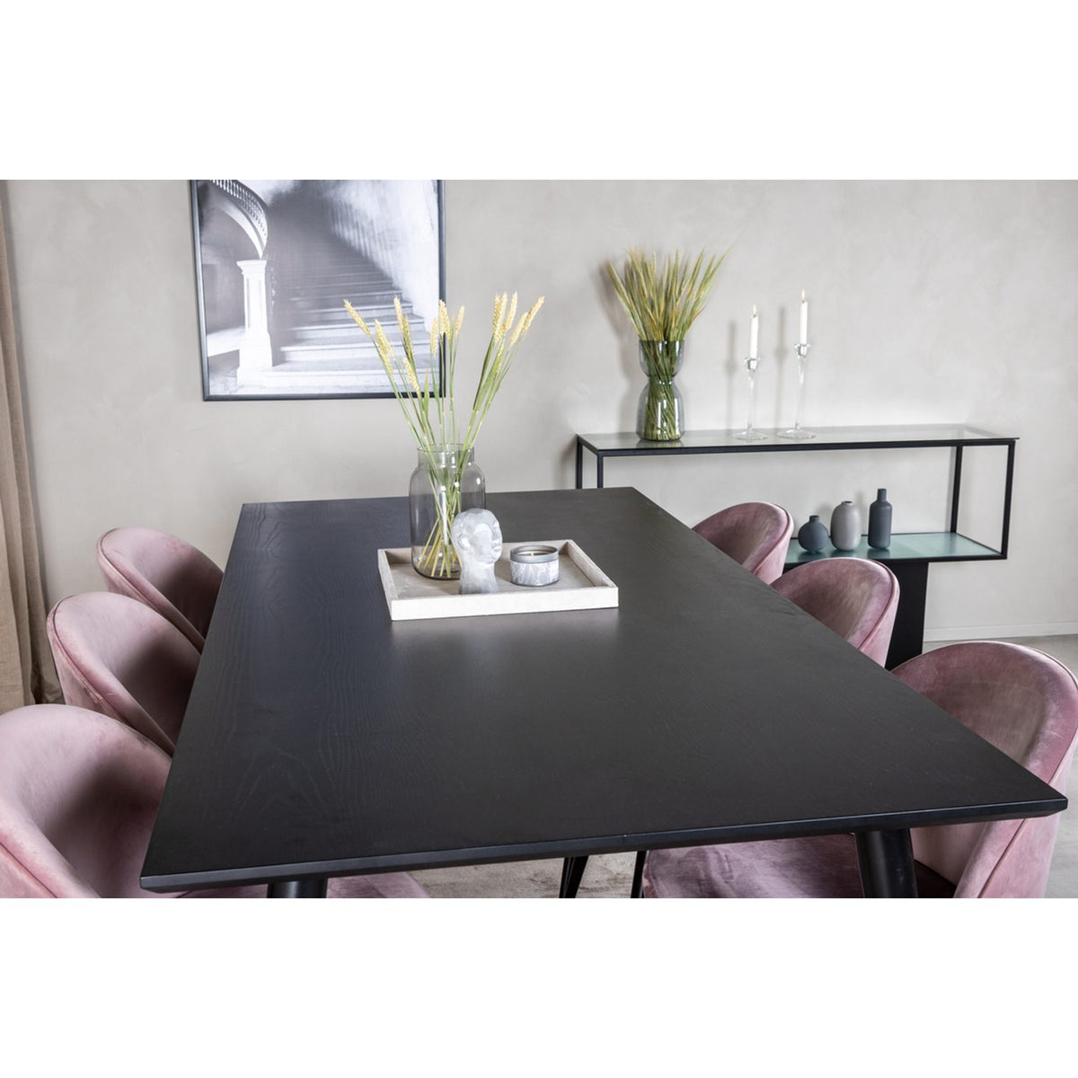 Dipp, Velvet Rektangulär matgrupp Svart,Dammrosa, Svart, 180 x 90