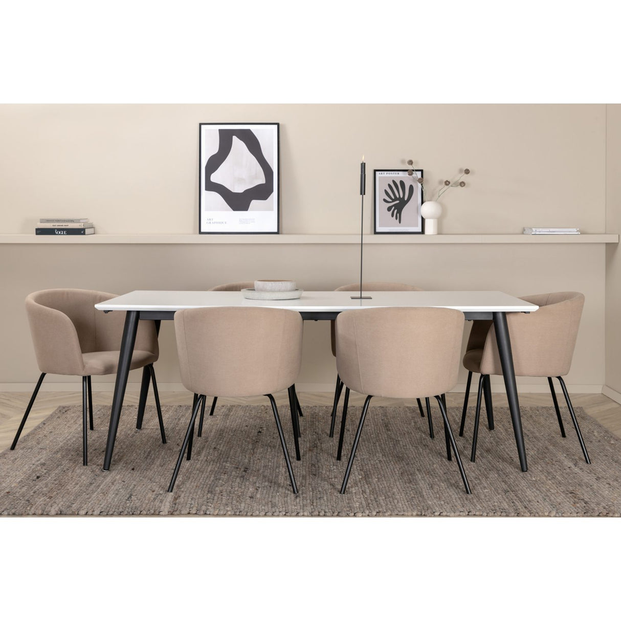 Jimmy, Berit Rektangulär matgrupp Beige, Svart, Svart,Vitt, 195 x 90