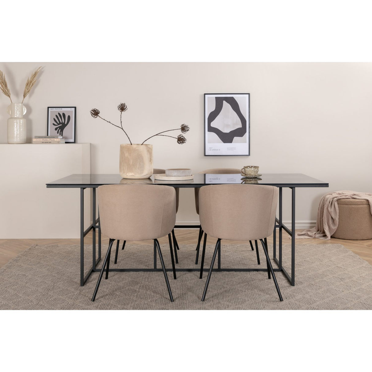 Leif, Berit Rektangulär matgrupp Beige, Svart, Svart, 200 x 90