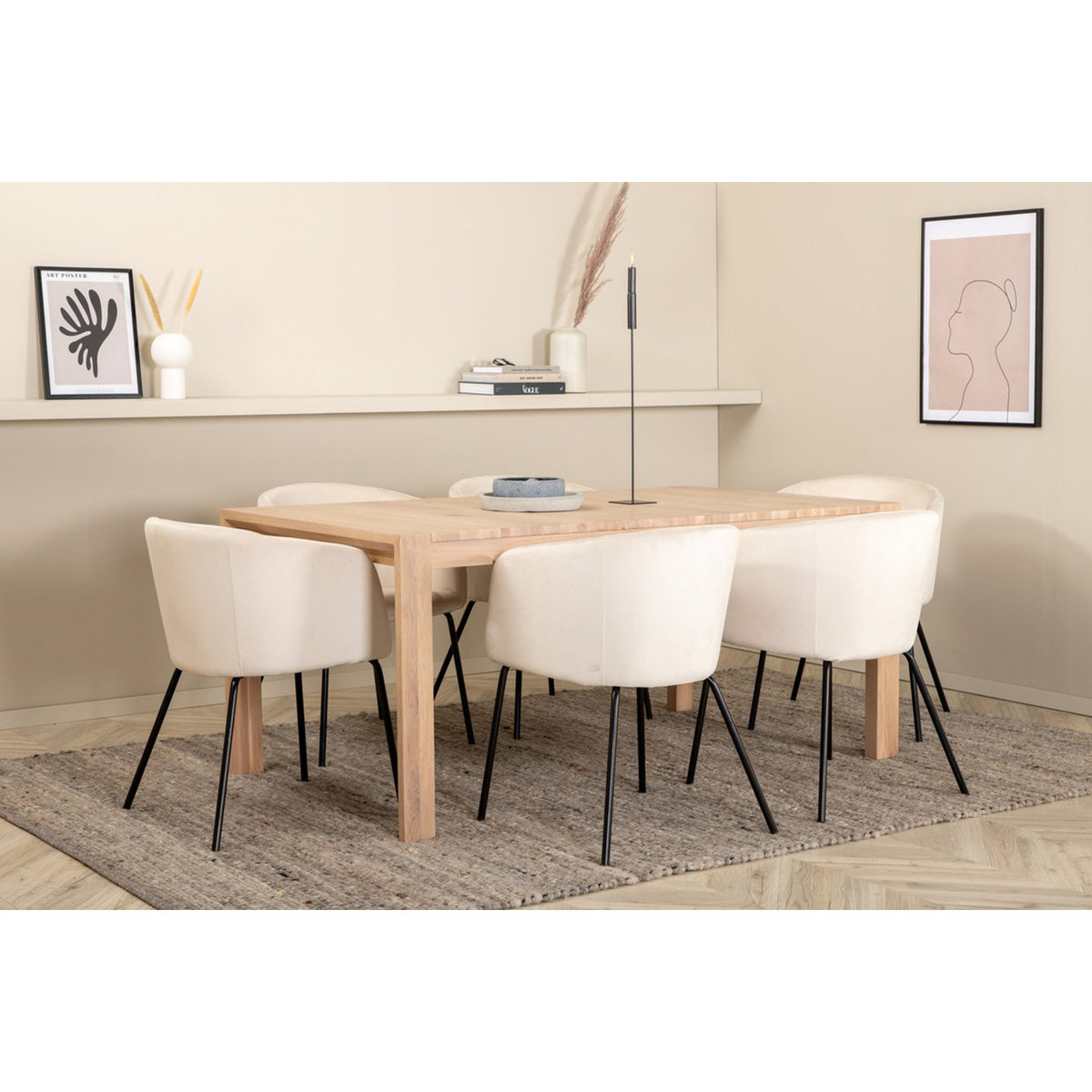 Slider, Berit Rektangulär matgrupp Beige,Svart, Vitlaserad, 170 x 95
