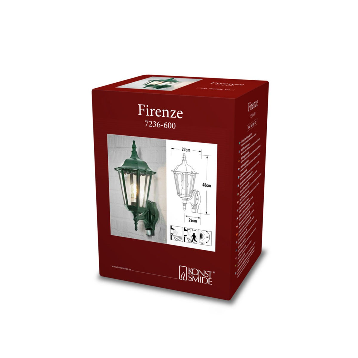 Firenze E27 Upp PIR Rörelsevakt Vägglampa Ute Grön