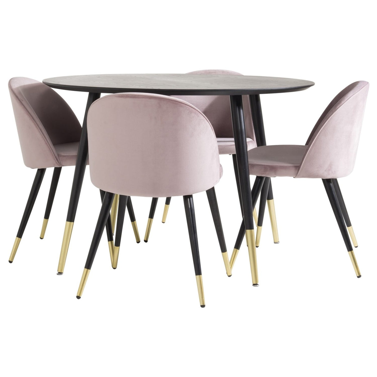 Dipp, Velvet Rund matgrupp Svart,Dammrosa,Guld, Svart, guld, ⌀115