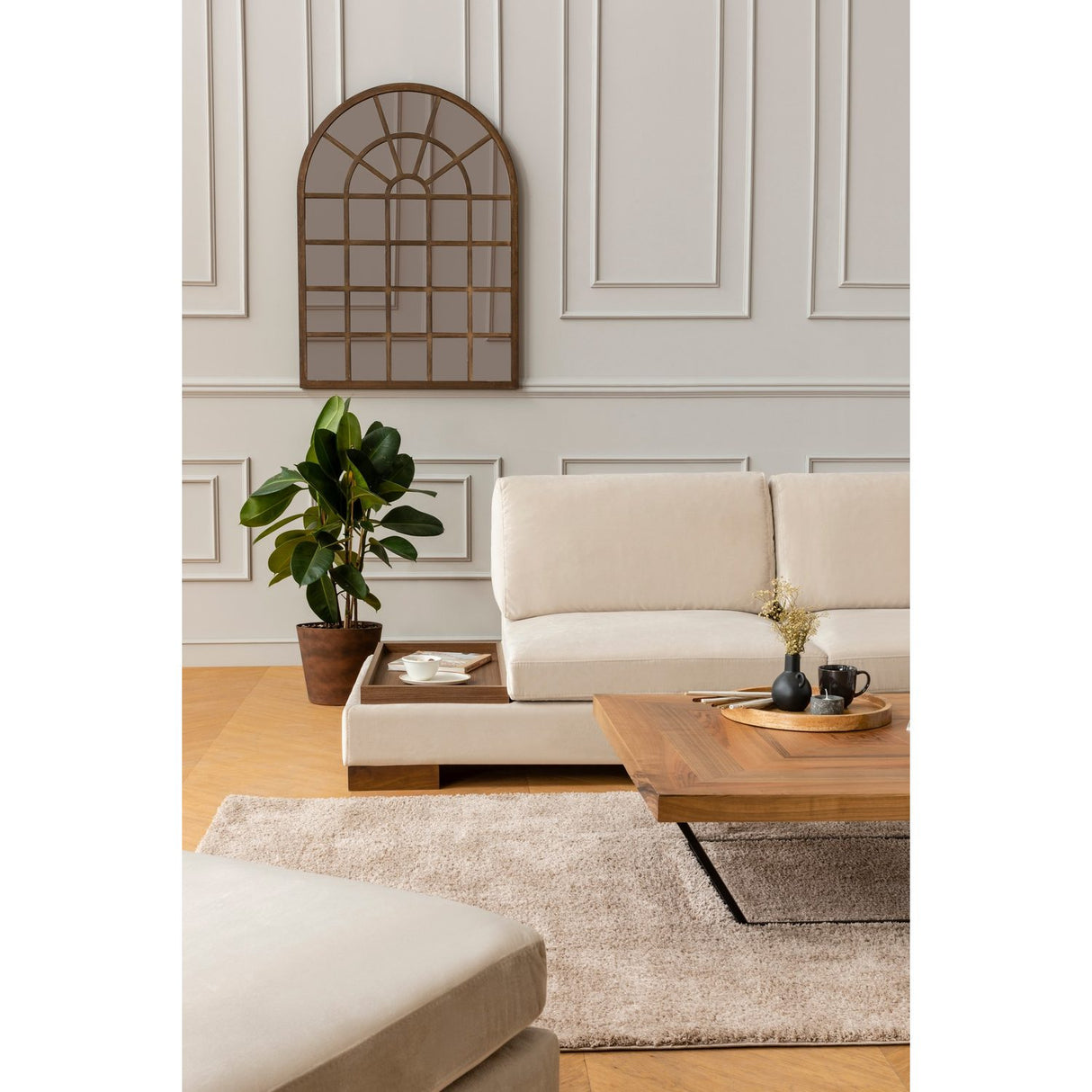 Hanoi hörn utan sittpuff (313 x 97 x 80 cm) Hörnsoffa Beige
