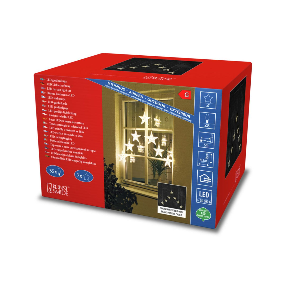 Gardin 7 varmvita LED stjärnor Ljusslinga Ute