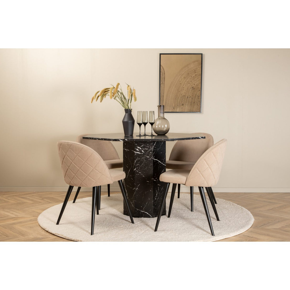 Marbs, Velvet Rund matgrupp Beige, Svart, Svart, ⌀110