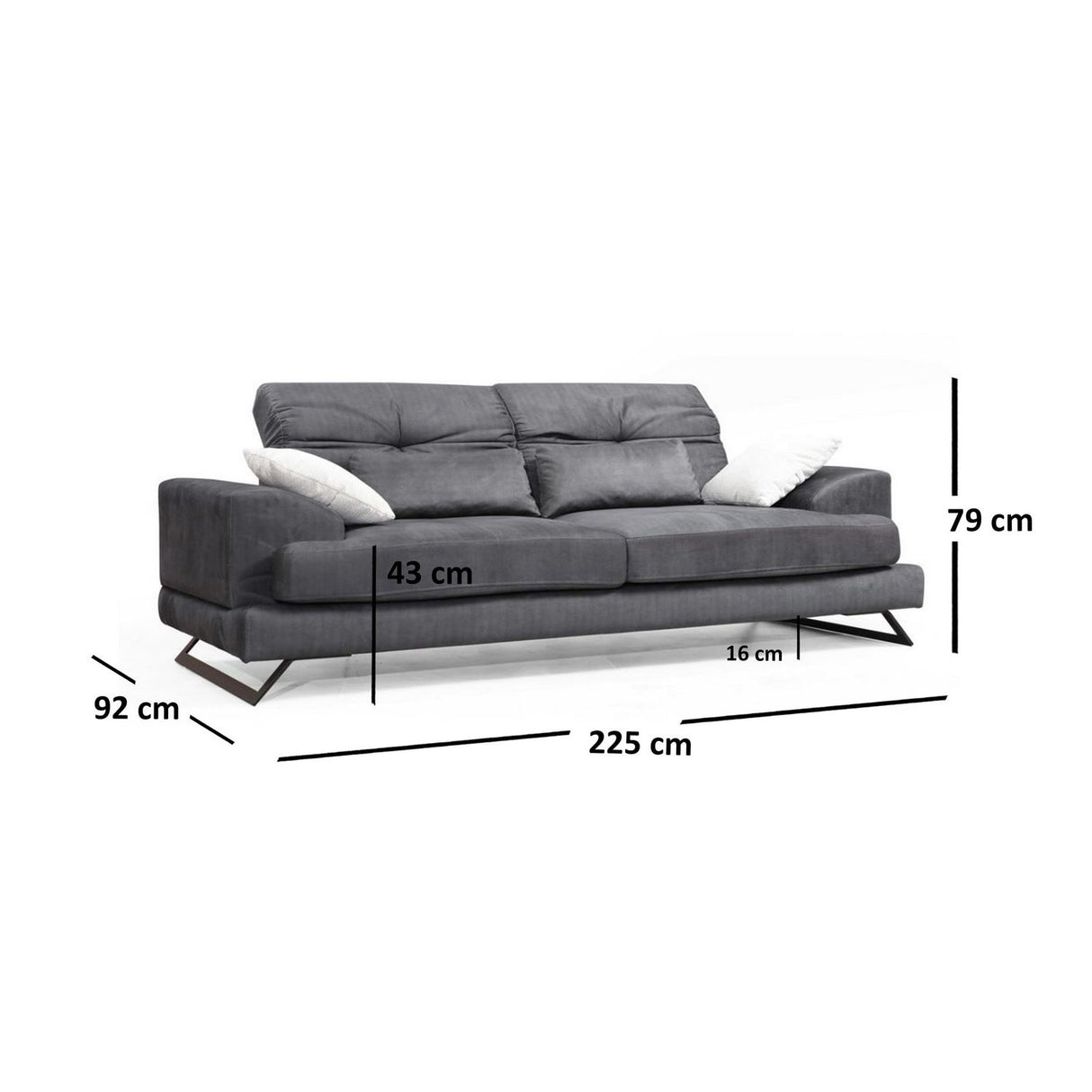 Bamako 3-sits (225 x 92 x 79 cm) Antracit 3-sitssoffa