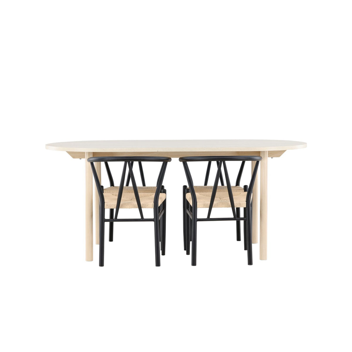 Andy, Alfons Ovalt matgrupp Svart, beige, Vitlaserad, 180 x 90