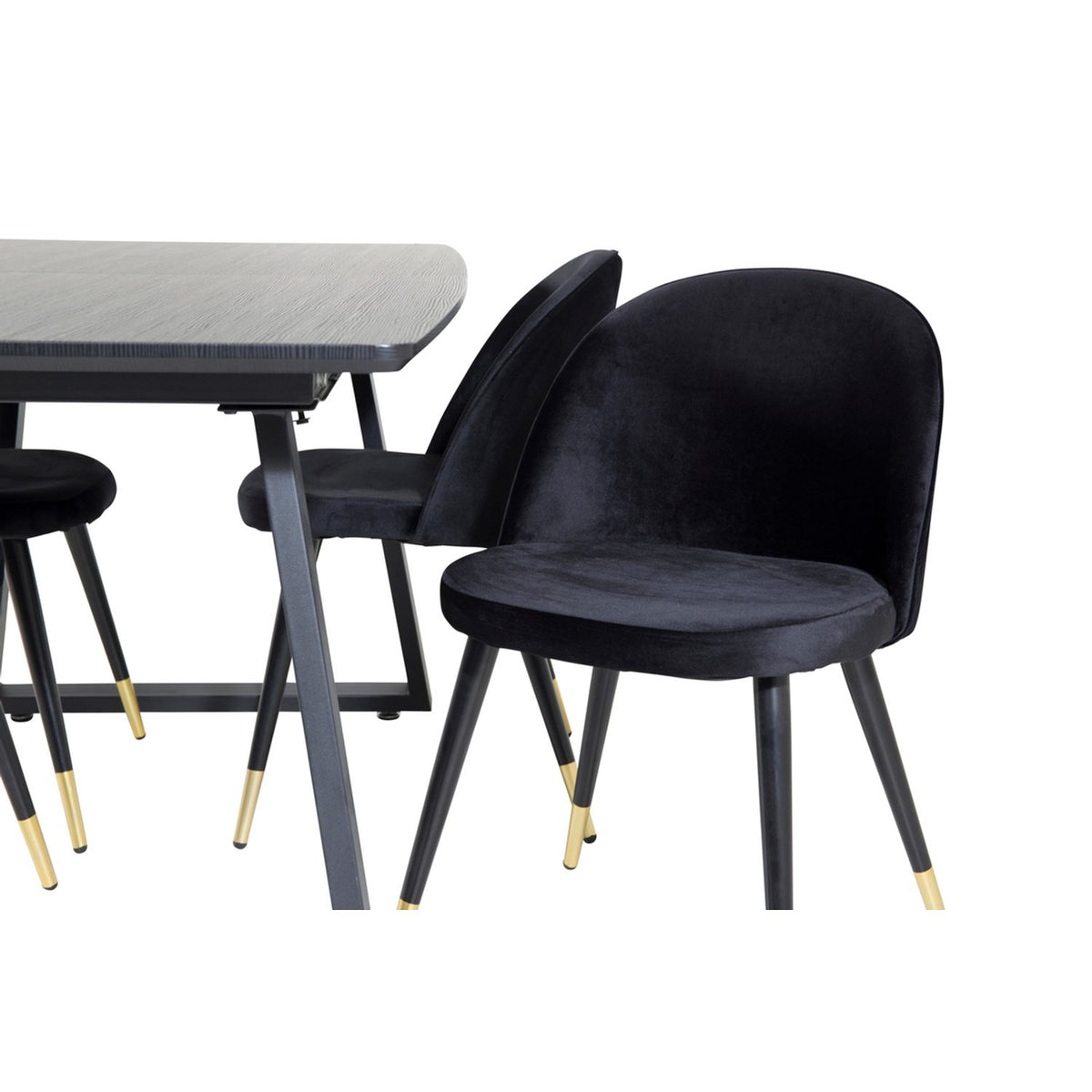 Inca, Velvet Rektangulär matgrupp Svart,Guld, Svart, 160 x 85