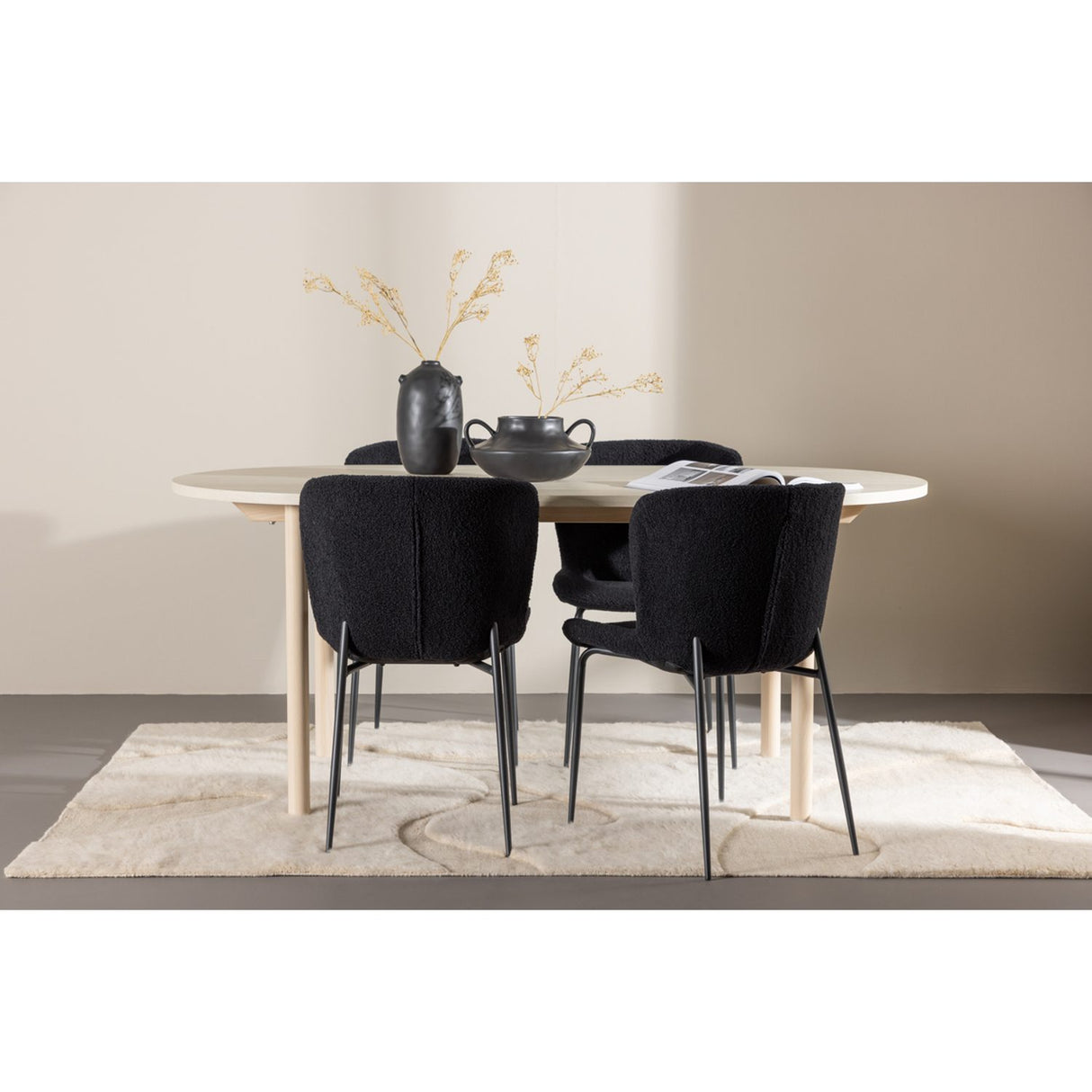 Andy, Modesto Ovalt matgrupp Svart, Vitlaserad, 180 x 90