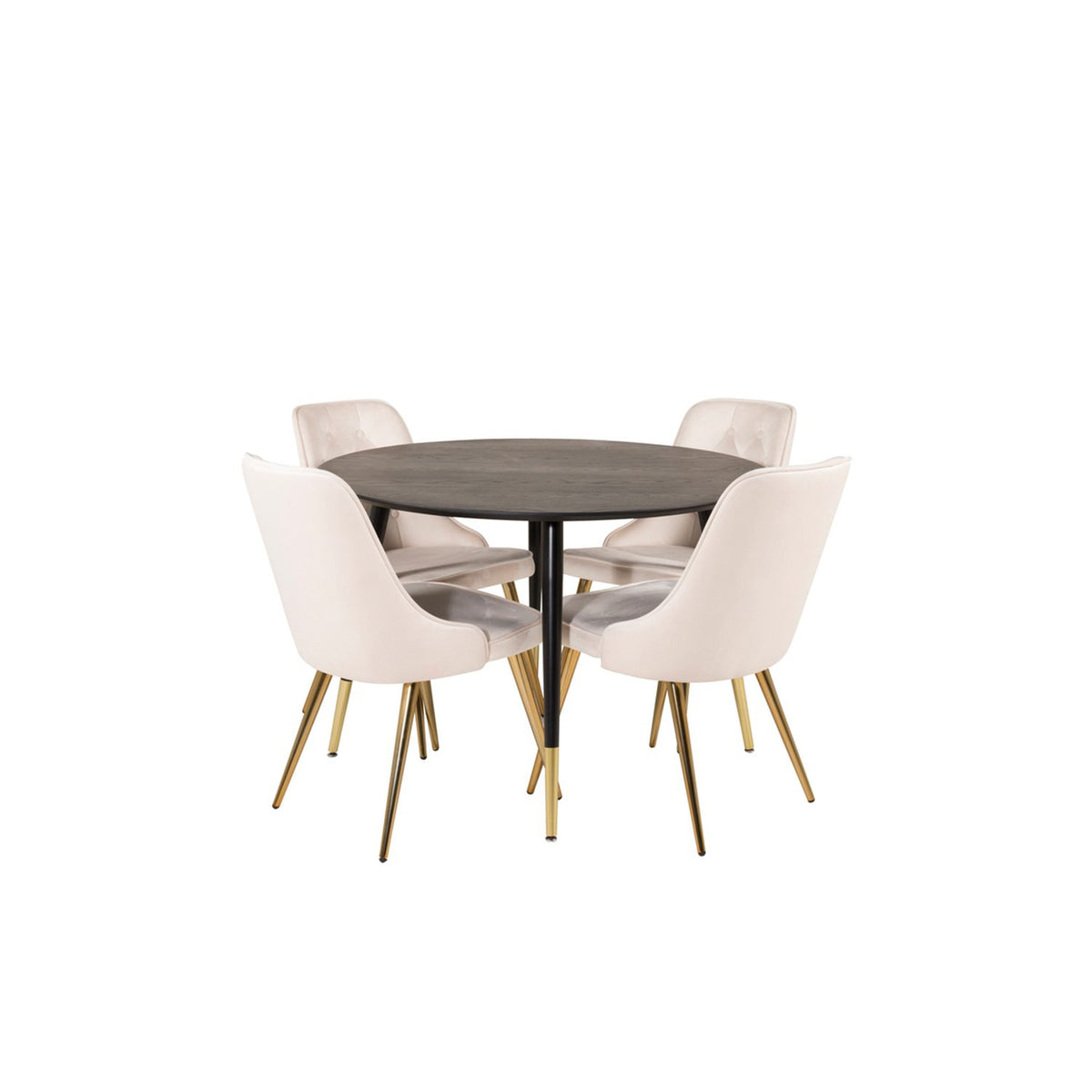 Dipp, Velvet Deluxe Rund matgrupp Beige,Guld, Svart, Guld, ⌀115