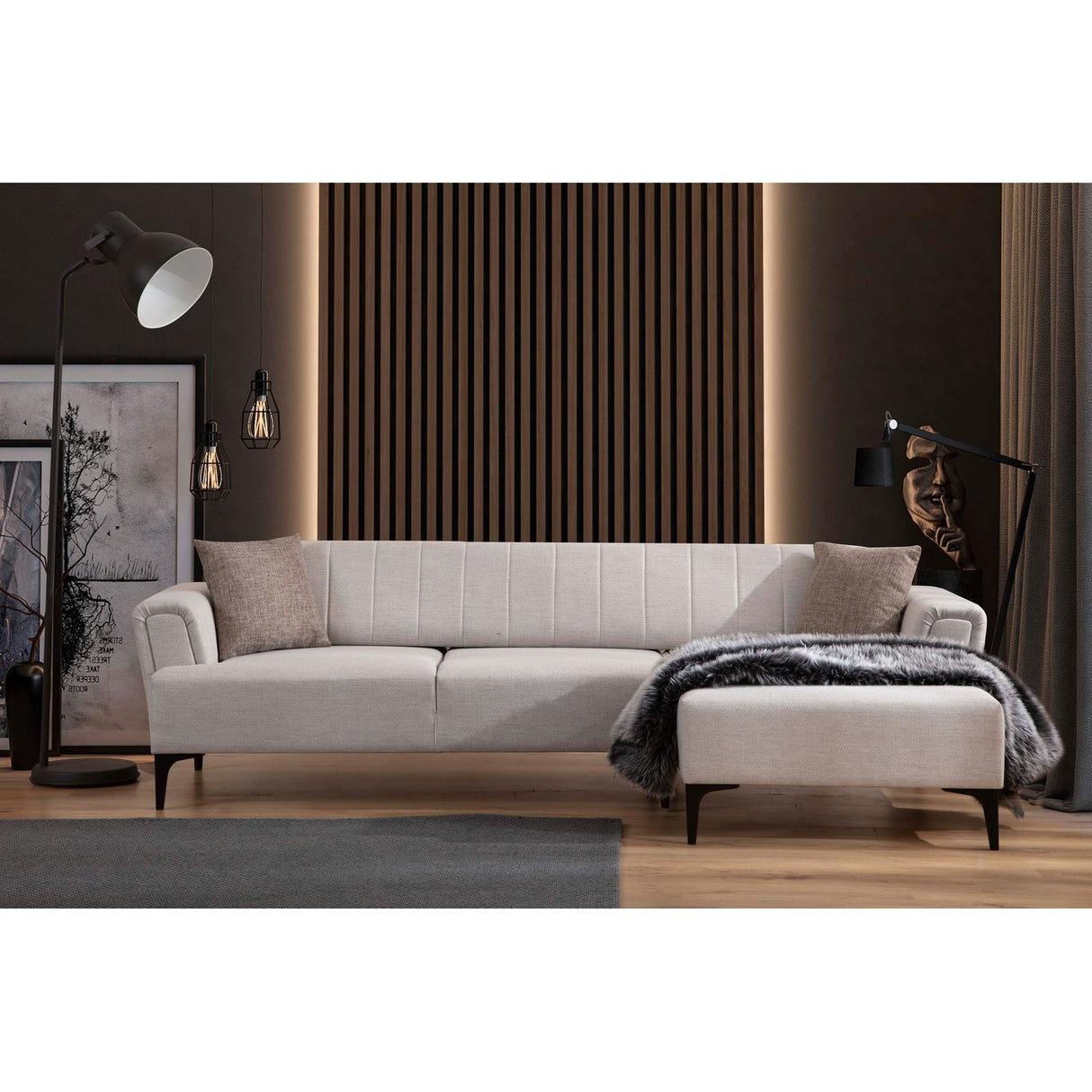 Maputo (270-140 x 95 x 77 cm) Hörnsoffbädd Ecru, Höger