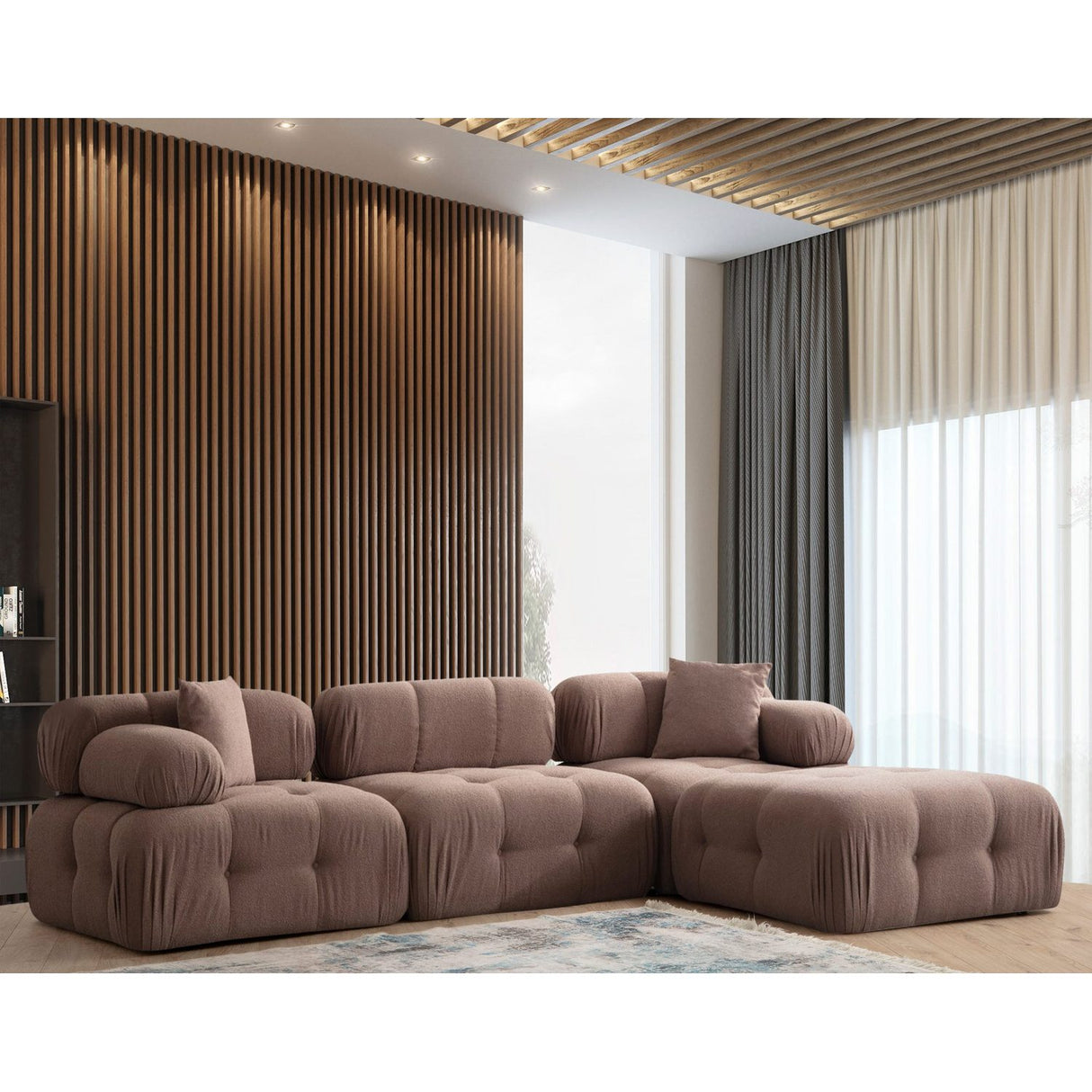 Tallinn 3-sits med puff (300-200 x 100 x 80 cm) Hörnsoffa Cappuccino